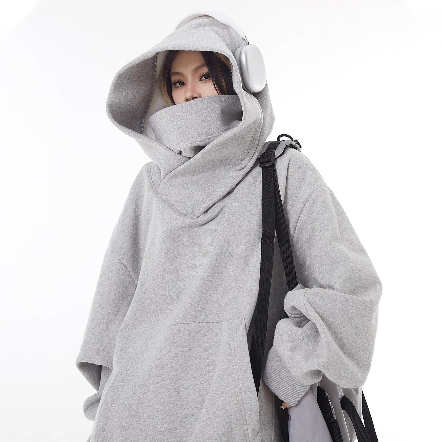 Loose High Collar Fleece Lined Hoodie